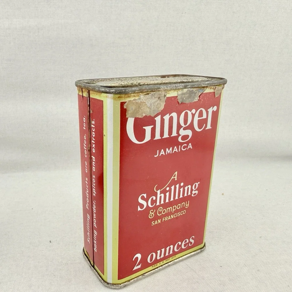 Vintage Spice Tins 1933 Cayenne & Ginger A. Schilling & Co. San Francisco 2 oz
